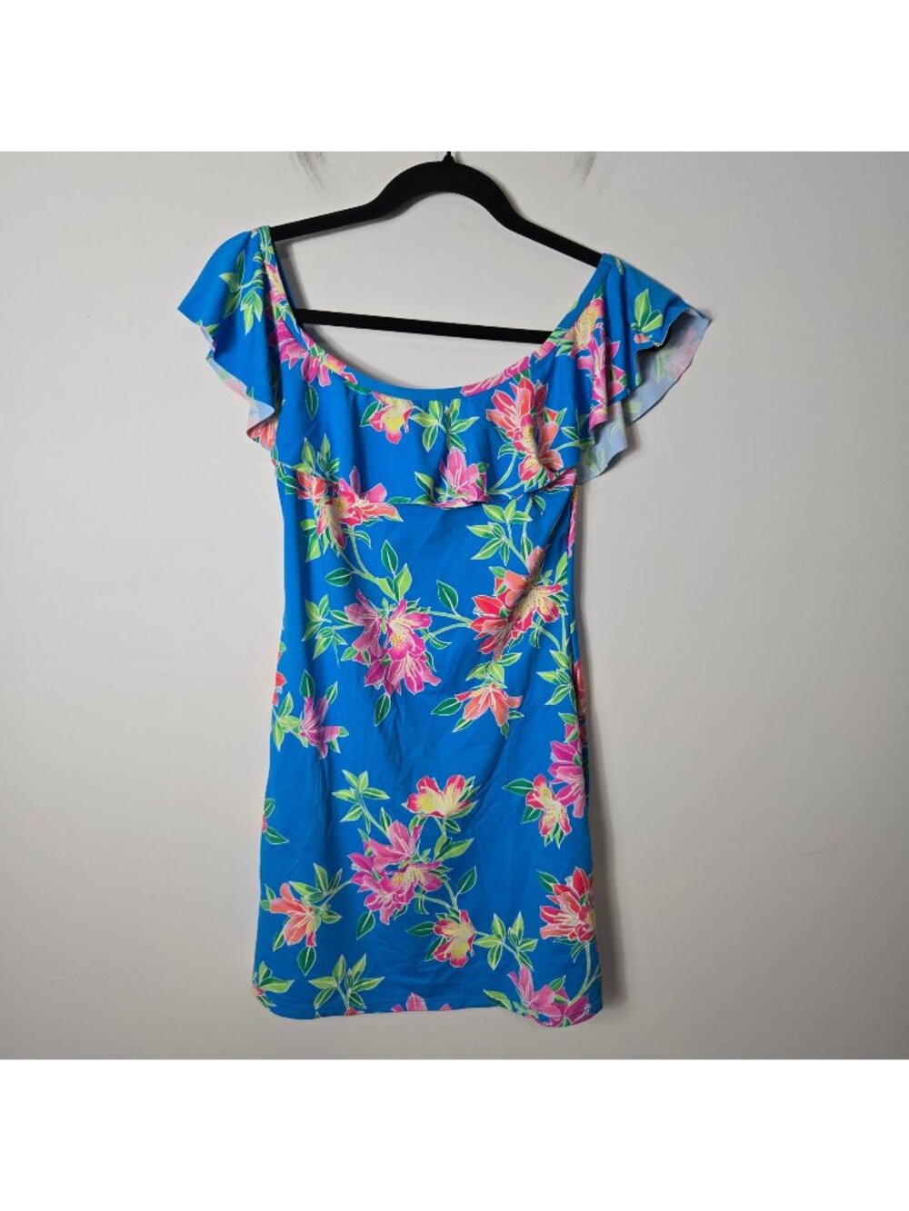 Tommy Bahama Size XS Sun Lilies Off the Shoulder Ruffle Spa Dress in Azure Blue